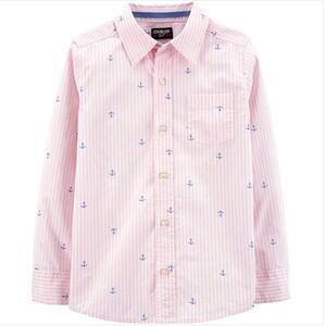 OshKosh Boys NWT Pinstripe Poplin Button Front Shirt Pink Striped Anchors Size 6